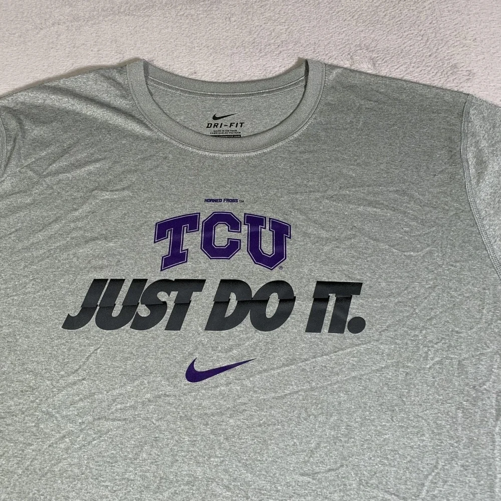 TCU Horned Frogs Shirt Mens 2XL Gray NCAA Nike Dri-FIT Just Do It Tee Top